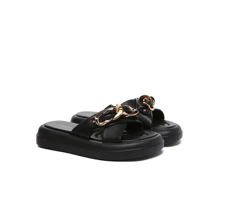 EVERAU® Women Slides Metal Decor Crossover Platform Chiffon sold by UGG Express