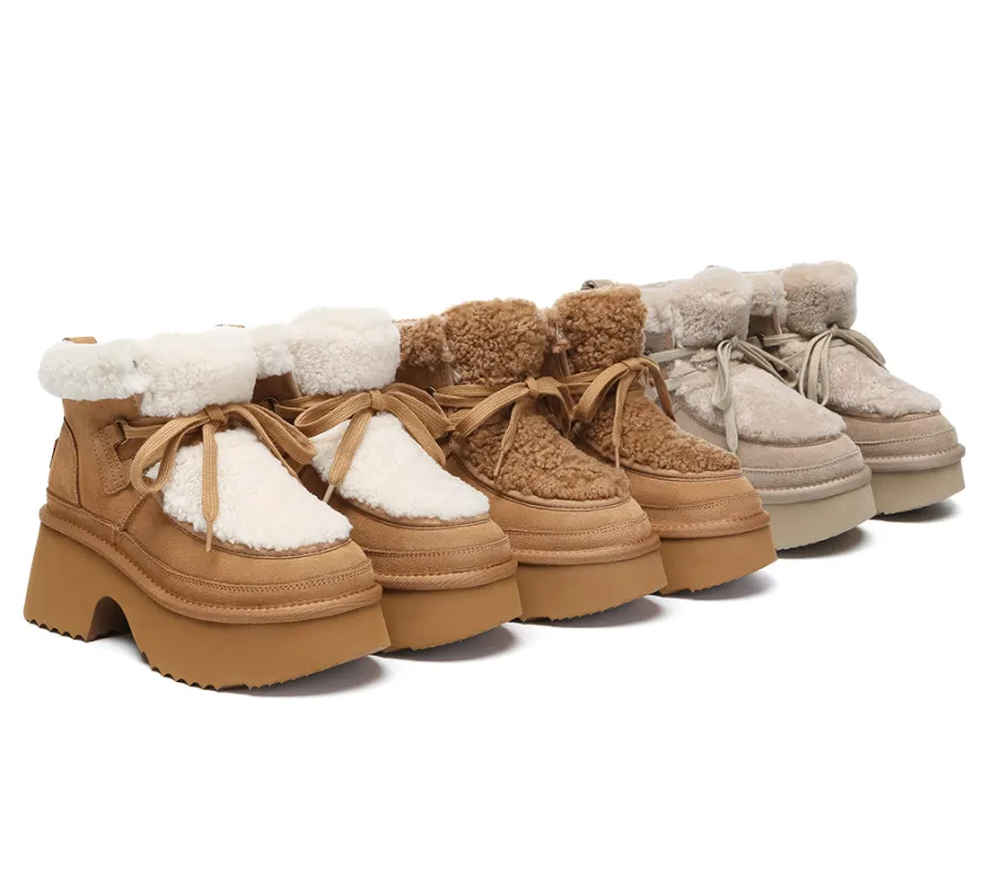 AUSTRALIAN SHEPHERD® UGG Boots Women Sheepskin Wool Lace Up Chunky Platform Bumpy sold by UGG Express