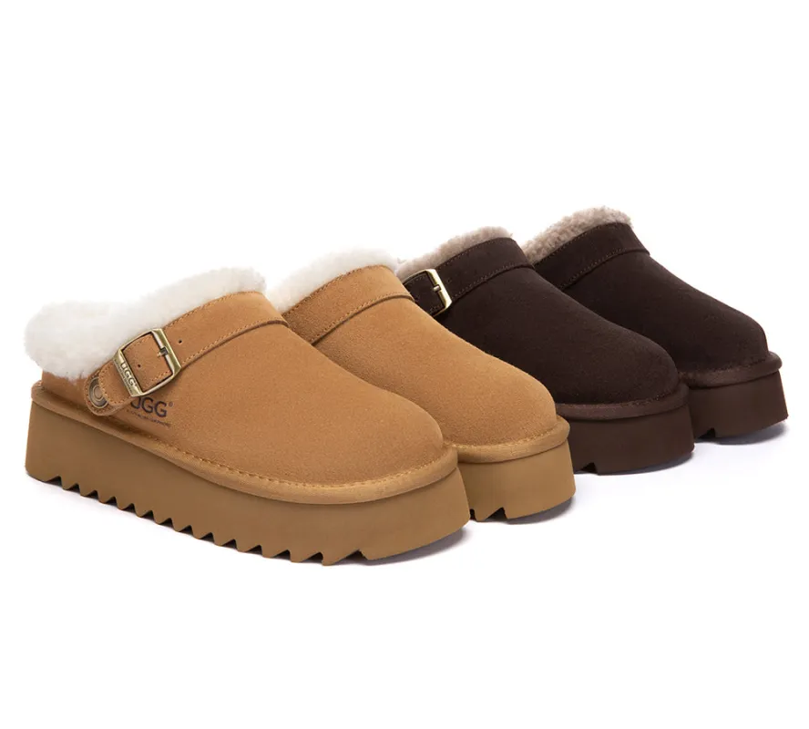 AUSTRALIAN SHEPHERD® UGG Slippers Sheepskin Wool Adjustable Strap Platform Pulsey sold by UGG Express