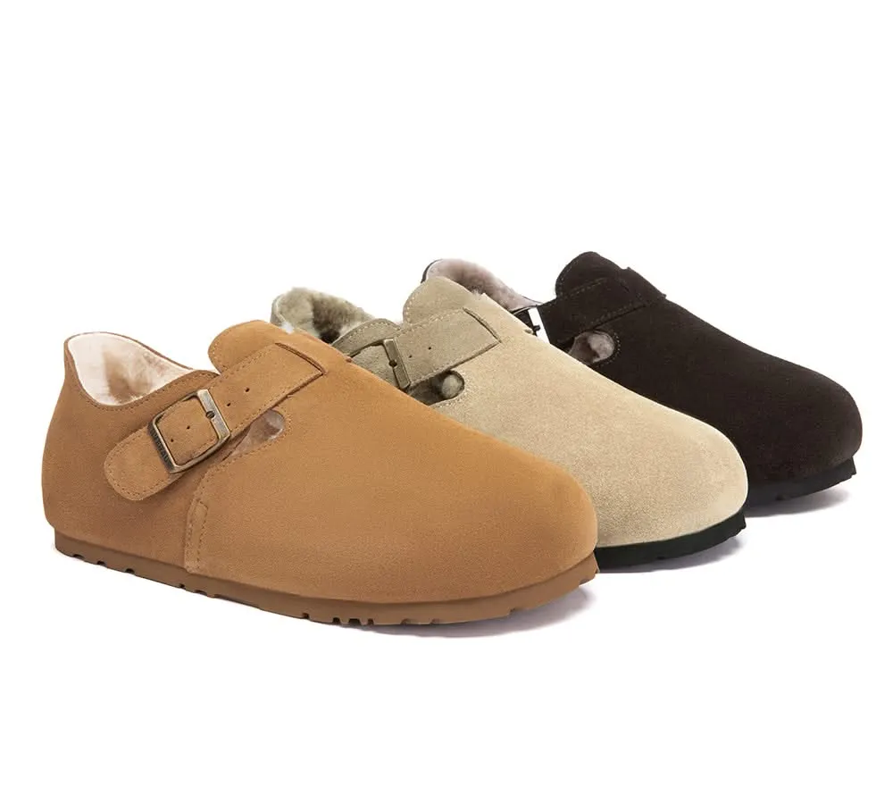 EVERAU® UGG Slippers Sheepskin Wool Adjustable Strap Clog Hazora sold by UGG Express