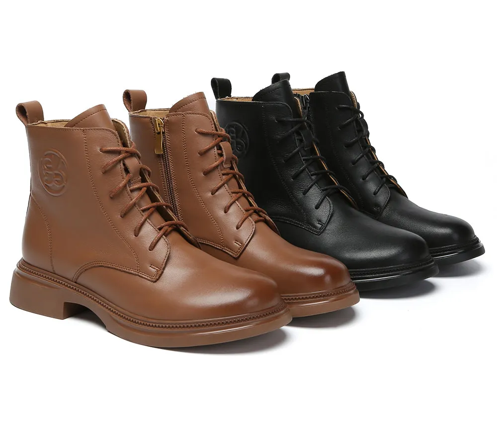 EVERAU® Women Leather Lace Up Zipper Ankle Boots Gabriela sold by UGG Express