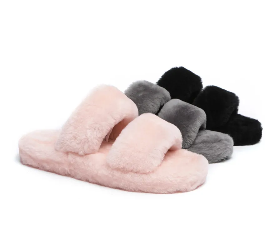 AUSTRALIAN SHEPHERD® UGG Women Double Strap Fluffy Slides Jessica sold by UGG Express