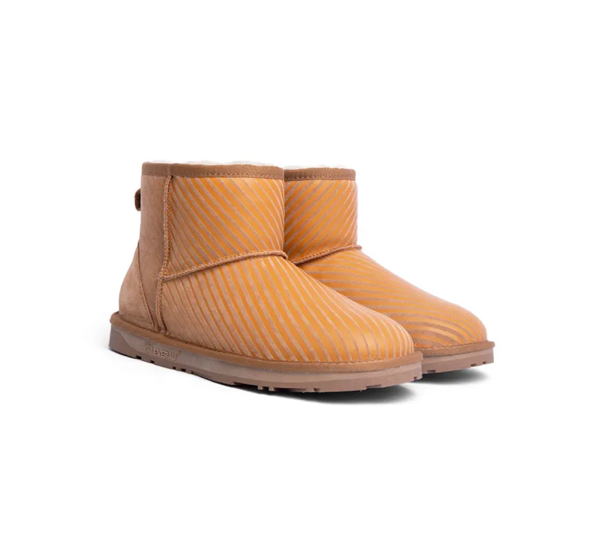 EVERAU® UGG Boots Sheepskin Wool Yellow Diagonal Stripe Print Mini Classic Suede EU41 sold by UGG Express