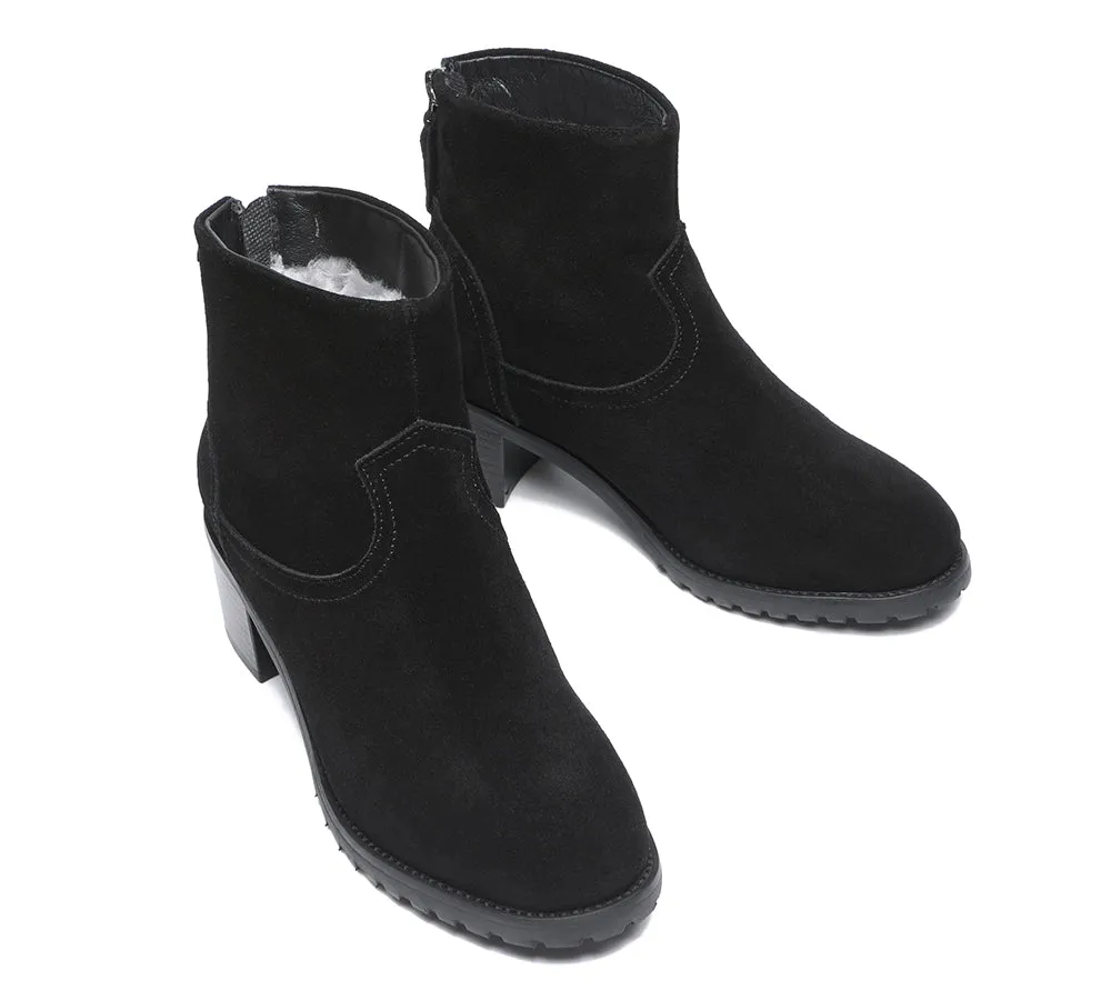 TARRAMARRA® Women Leather Sheepskin Wool Zipper Block Heel Black Ankle Boots Galena sold by UGG Express product image thumbnail 4