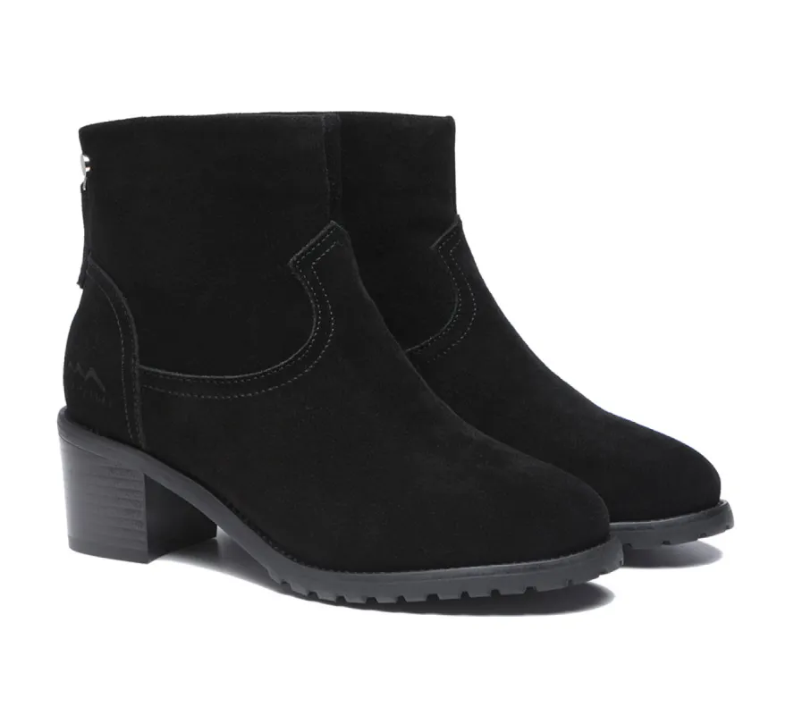 TARRAMARRA® Women Leather Sheepskin Wool Zipper Block Heel Black Ankle Boots Galena sold by UGG Express