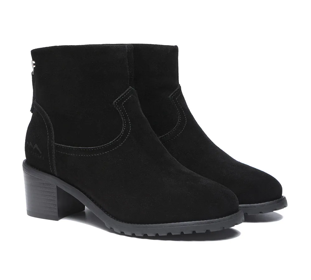 TARRAMARRA® Women Leather Sheepskin Wool Zipper Block Heel Black Ankle Boots Galena sold by UGG Express