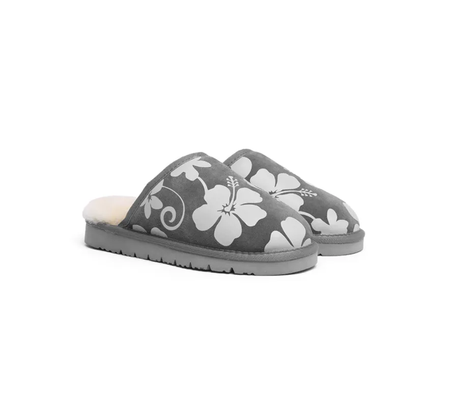 EVERAU® UGG Slippers Sheepskin Wool Grey Floral Print Suede Cruz EU40 sold by UGG Express