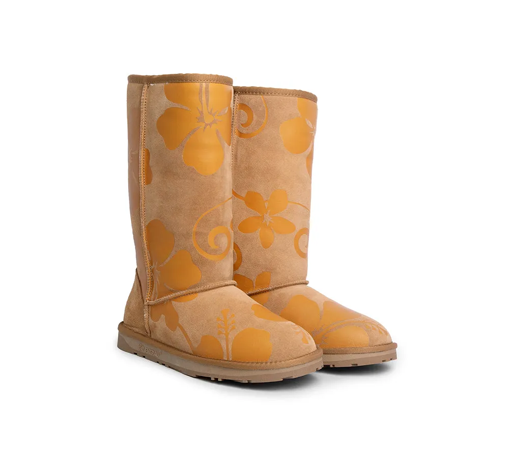 EVERAU® UGG Boots Sheepskin Wool Yellow Floral Print Tall Classic Suede EU41 sold by UGG Express