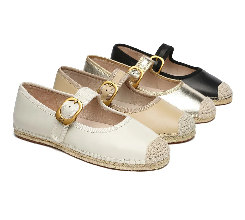 EVERAU® Women Leather Adjustable Buckle Flat Espadrilles Mila sold by UGG Express