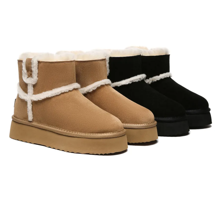 EVERAU® UGG Boots Women Sheepskin Wool Shearling Lined Ankle Platform Schunck sold by UGG Express