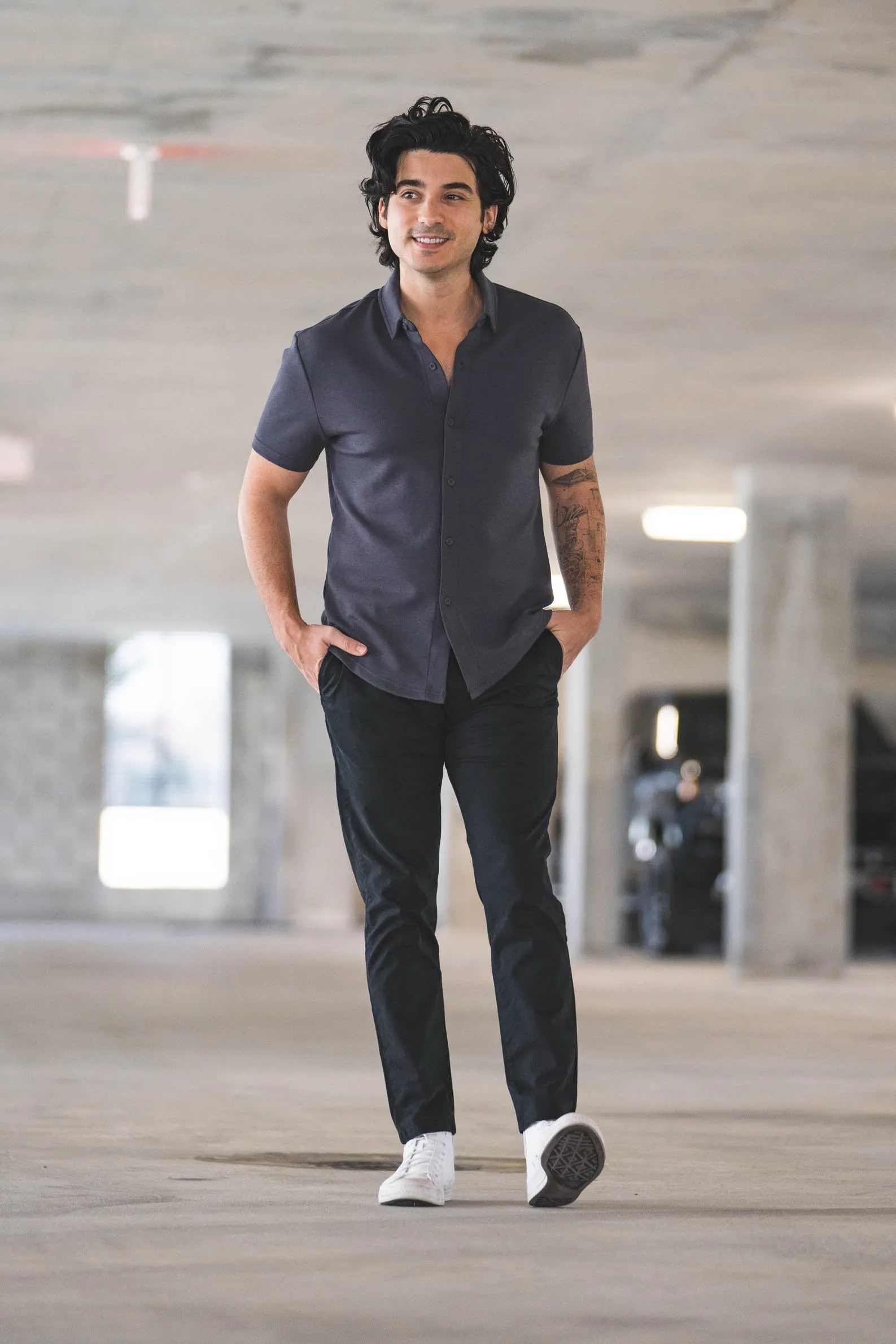 Flex Short Sleeve Button Down Shirt Charcoal sold by Under 510 product image thumbnail 3