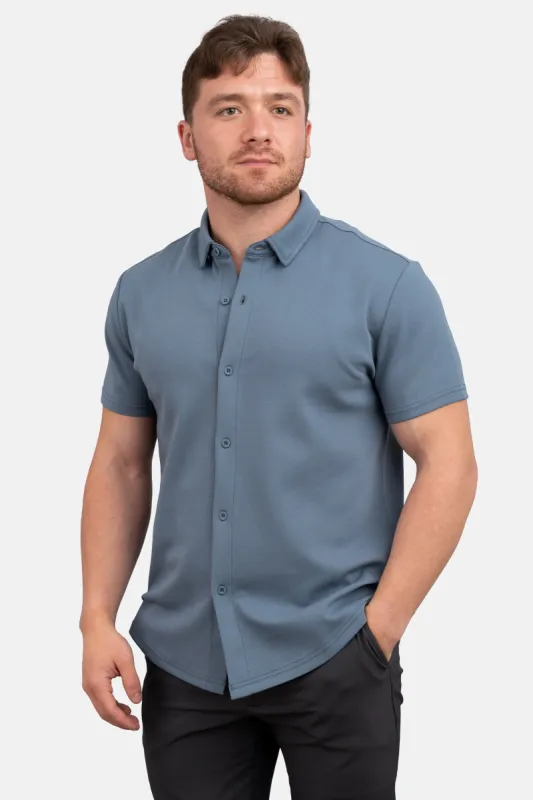Flex Short Sleeve Button Down Shirt Steel Blue sold by Under 510