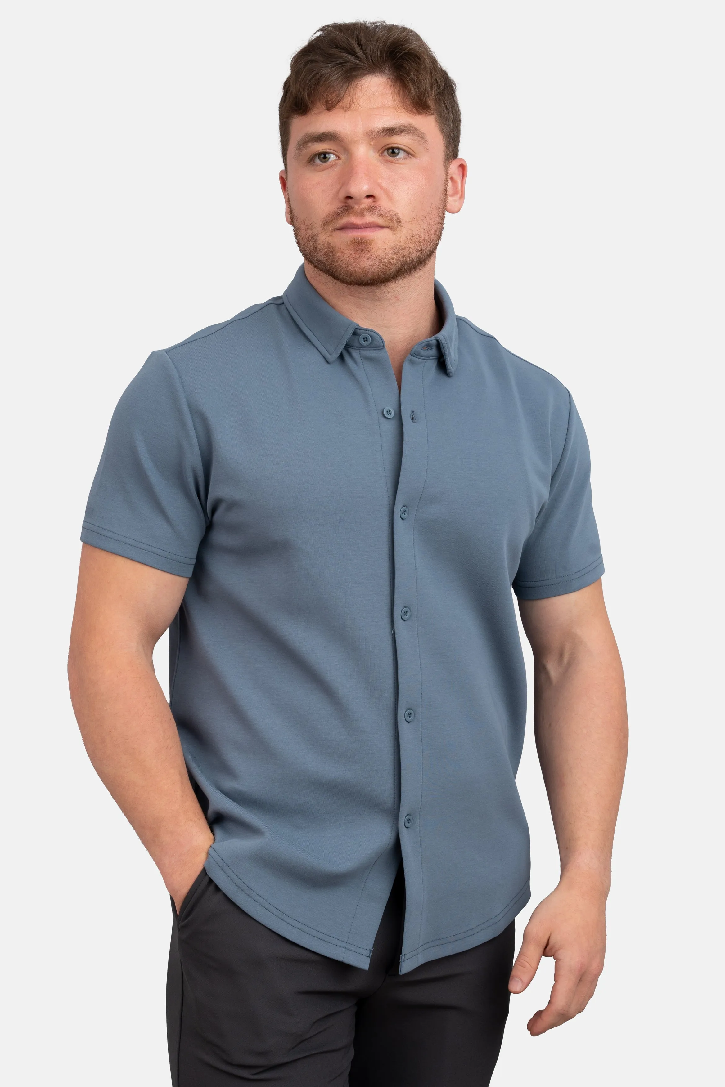 Flex Short Sleeve Button Down Shirt Steel Blue sold by Under 510 product image thumbnail 3