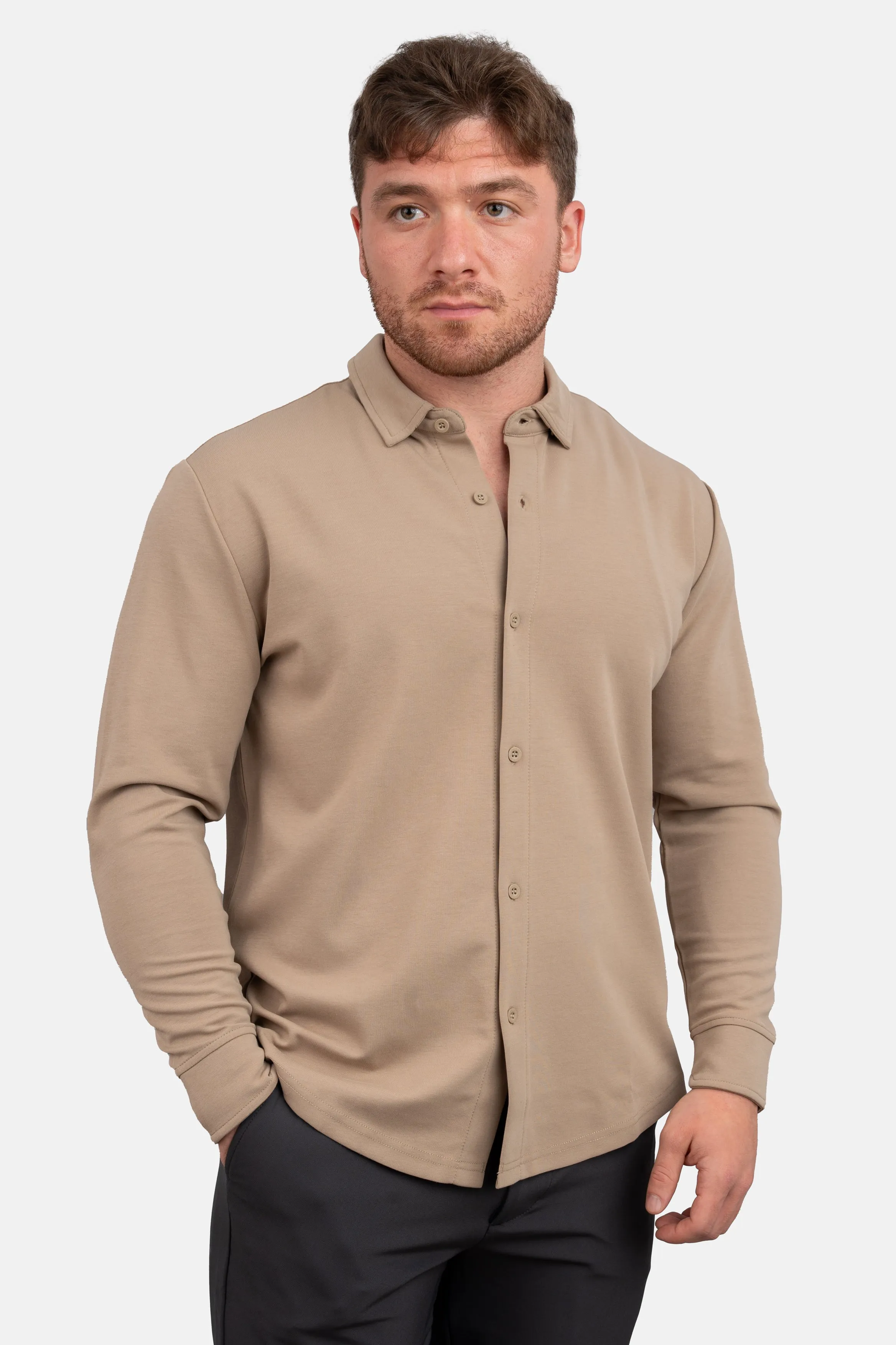 Flex Button Down Shirt Taupe sold by Under 510 product image thumbnail 3