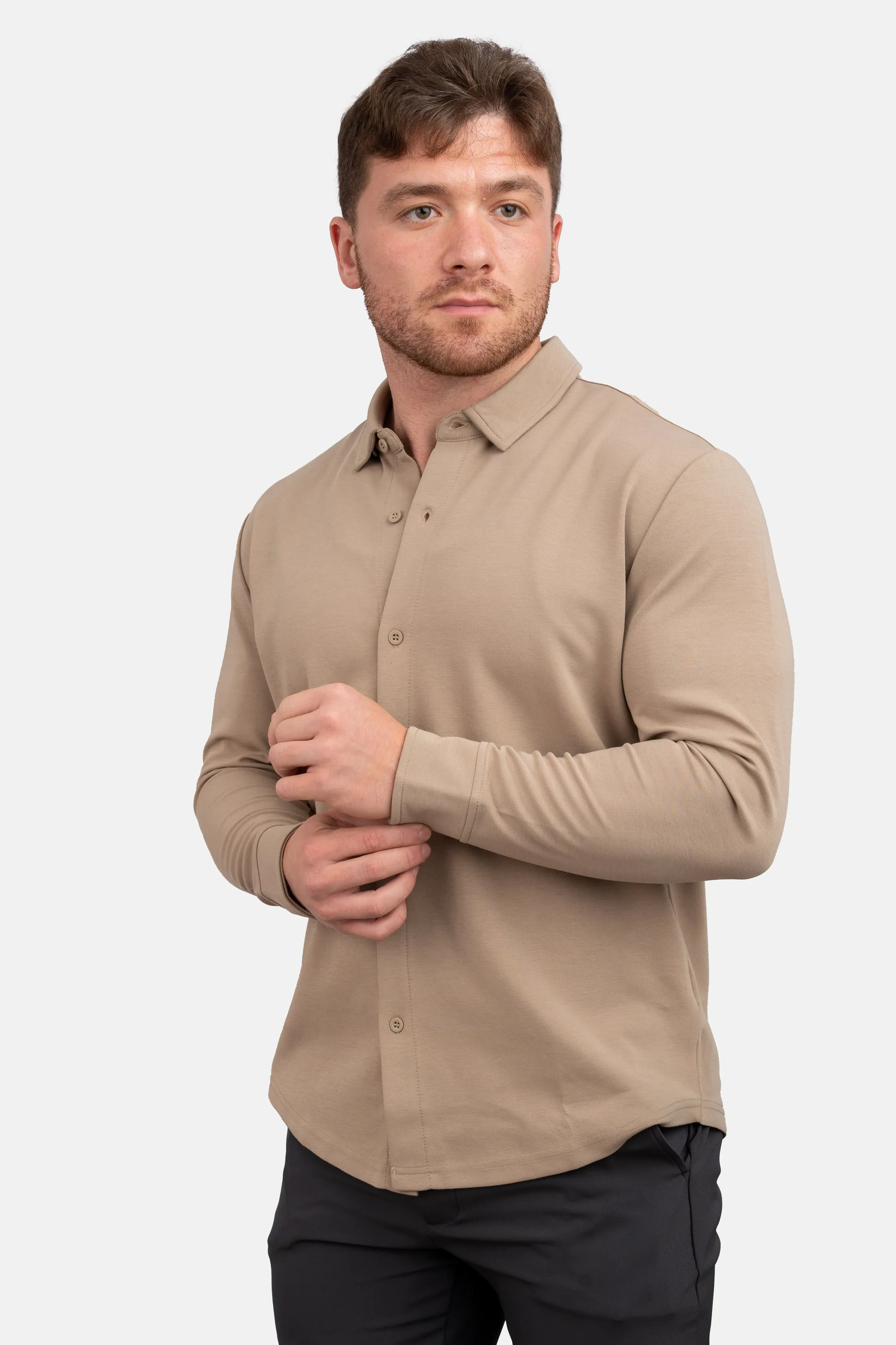 Flex Button Down Shirt Taupe sold by Under 510