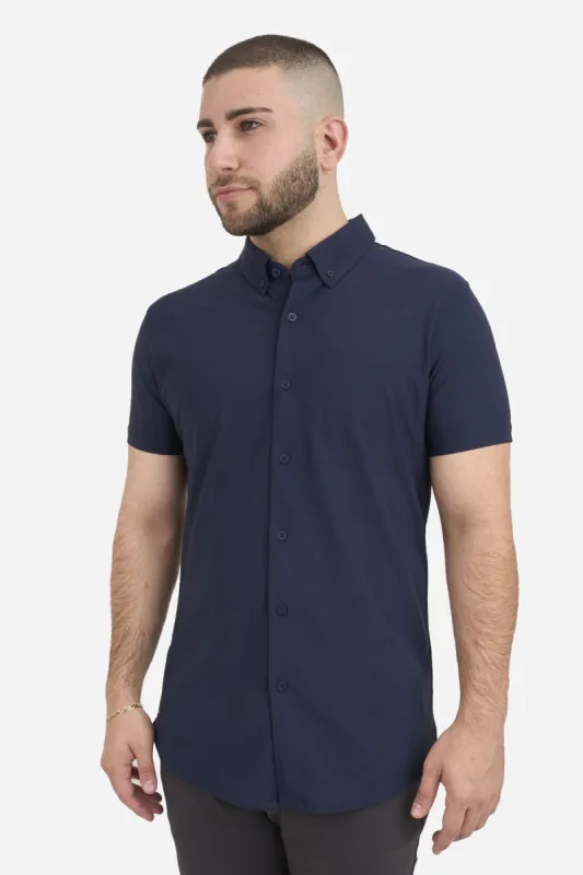 Performance Pique Short Sleeve Button Down Shirt Navy sold by Under 510