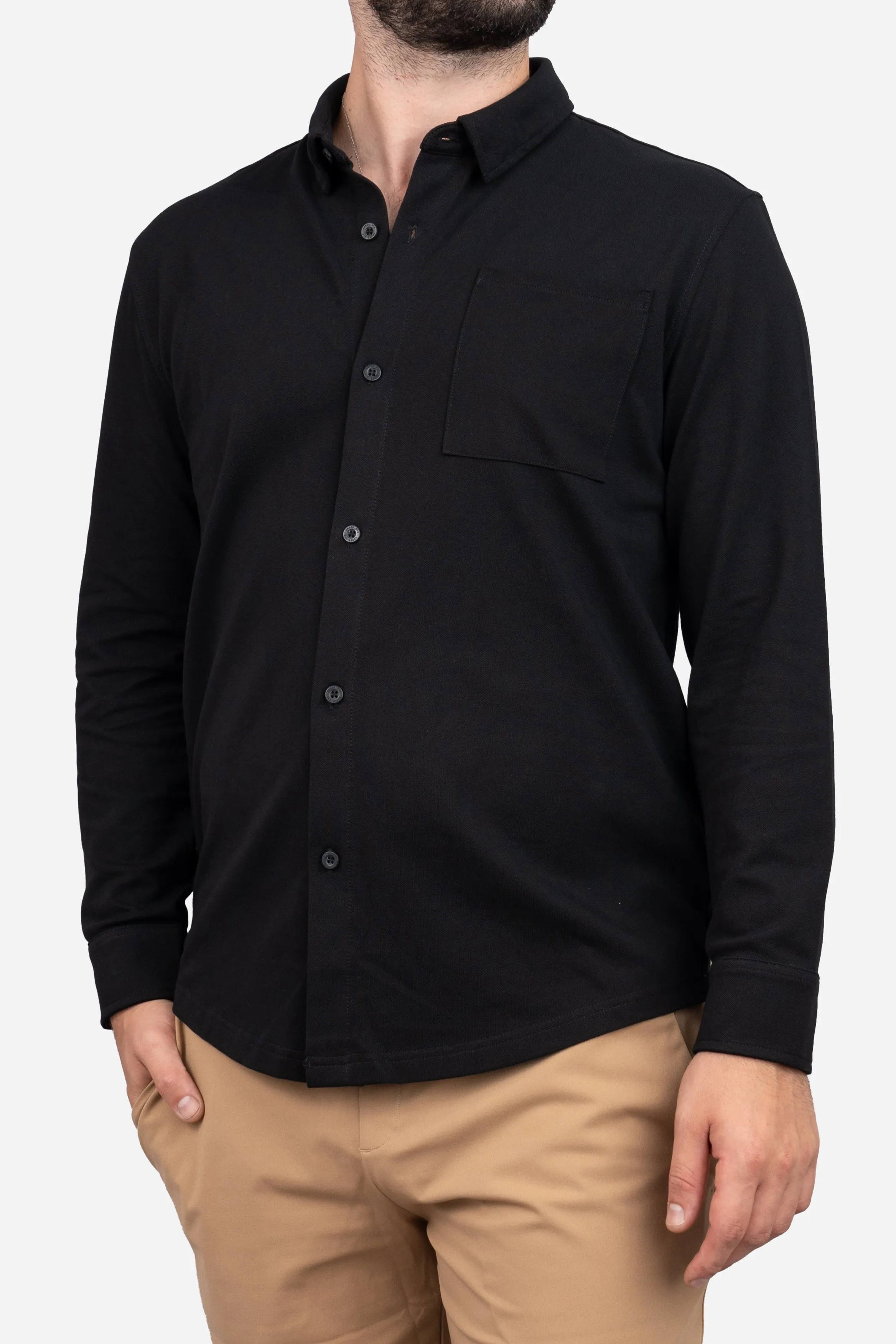 Performance Pique Button Down Shirt Black sold by Under 510
