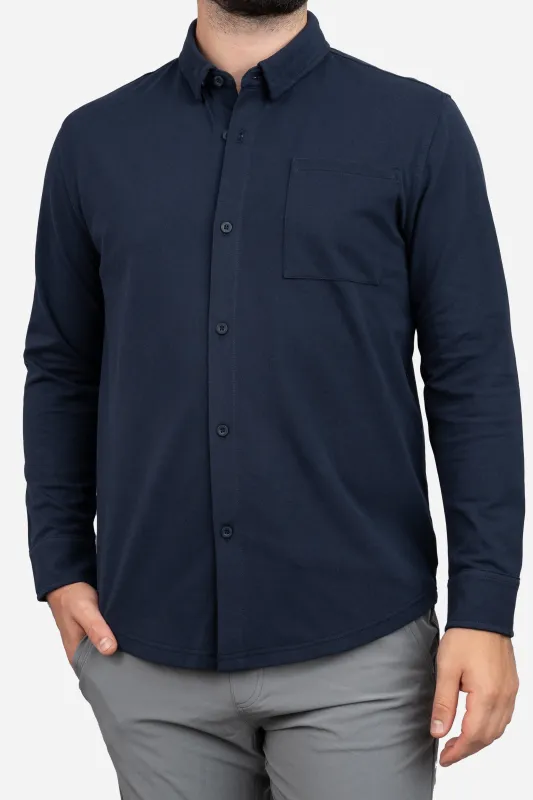Performance Pique Button Down Shirt Navy sold by Under 510