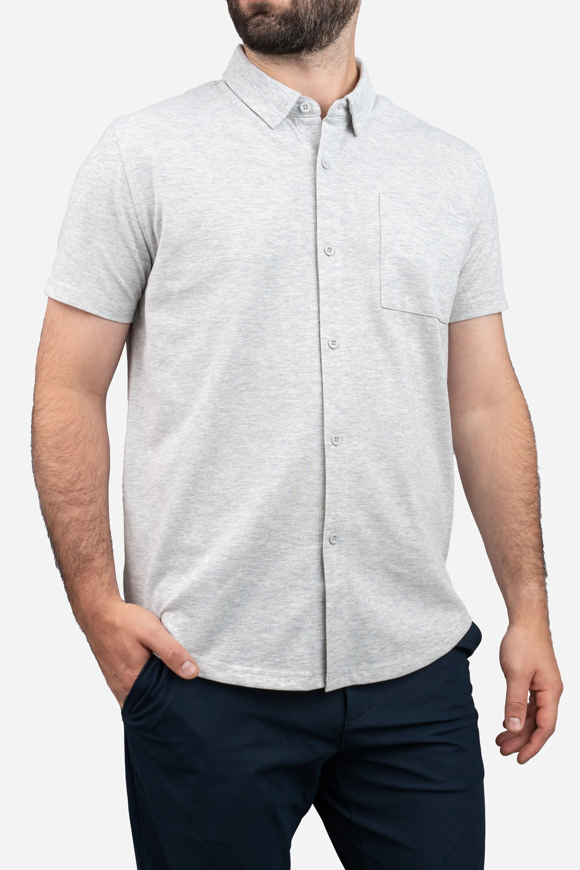 Performance Pique Short Sleeve Button Down Shirt Heather Gray sold by Under 510 product image thumbnail 3