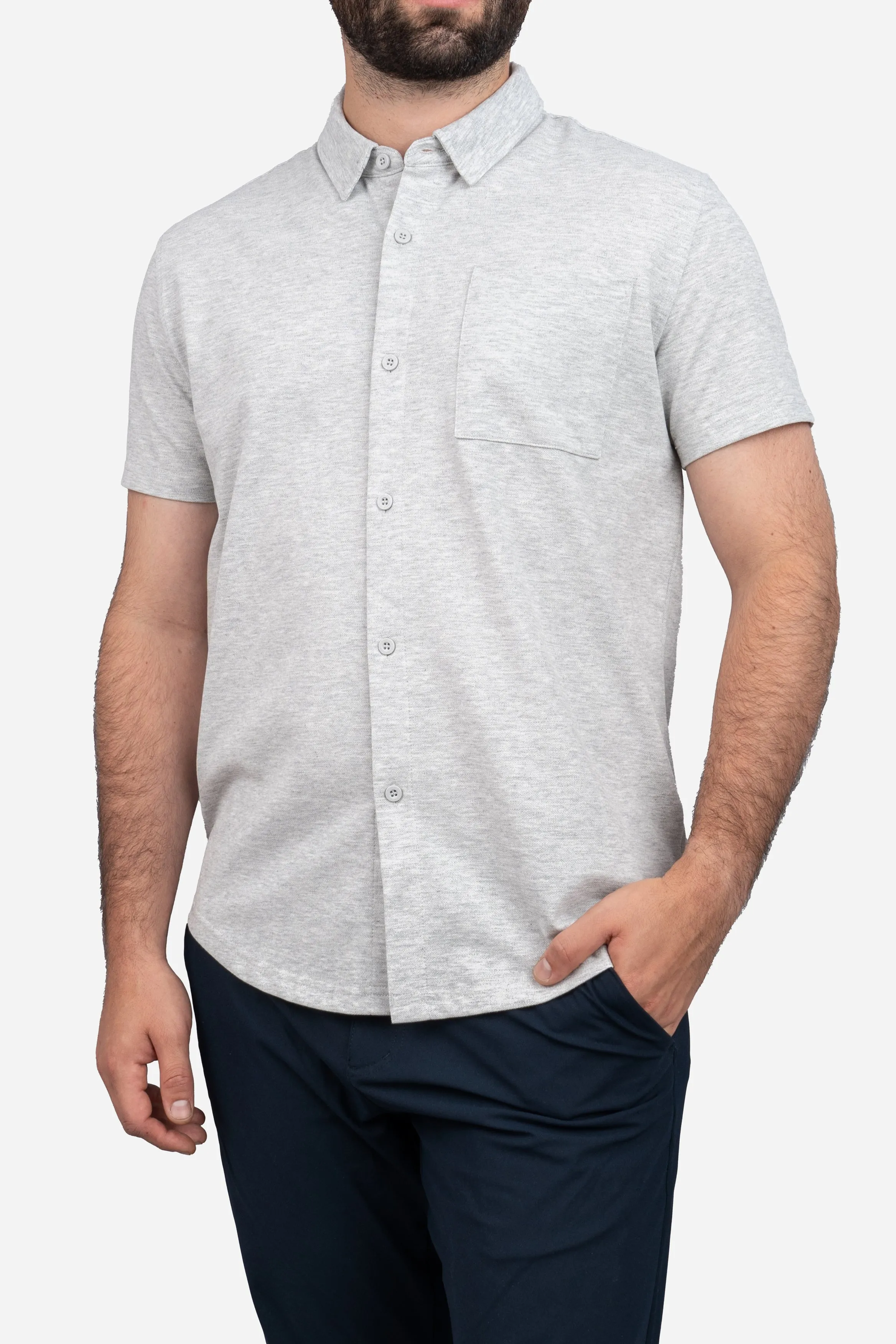 Performance Pique Short Sleeve Button Down Shirt Heather Gray sold by Under 510