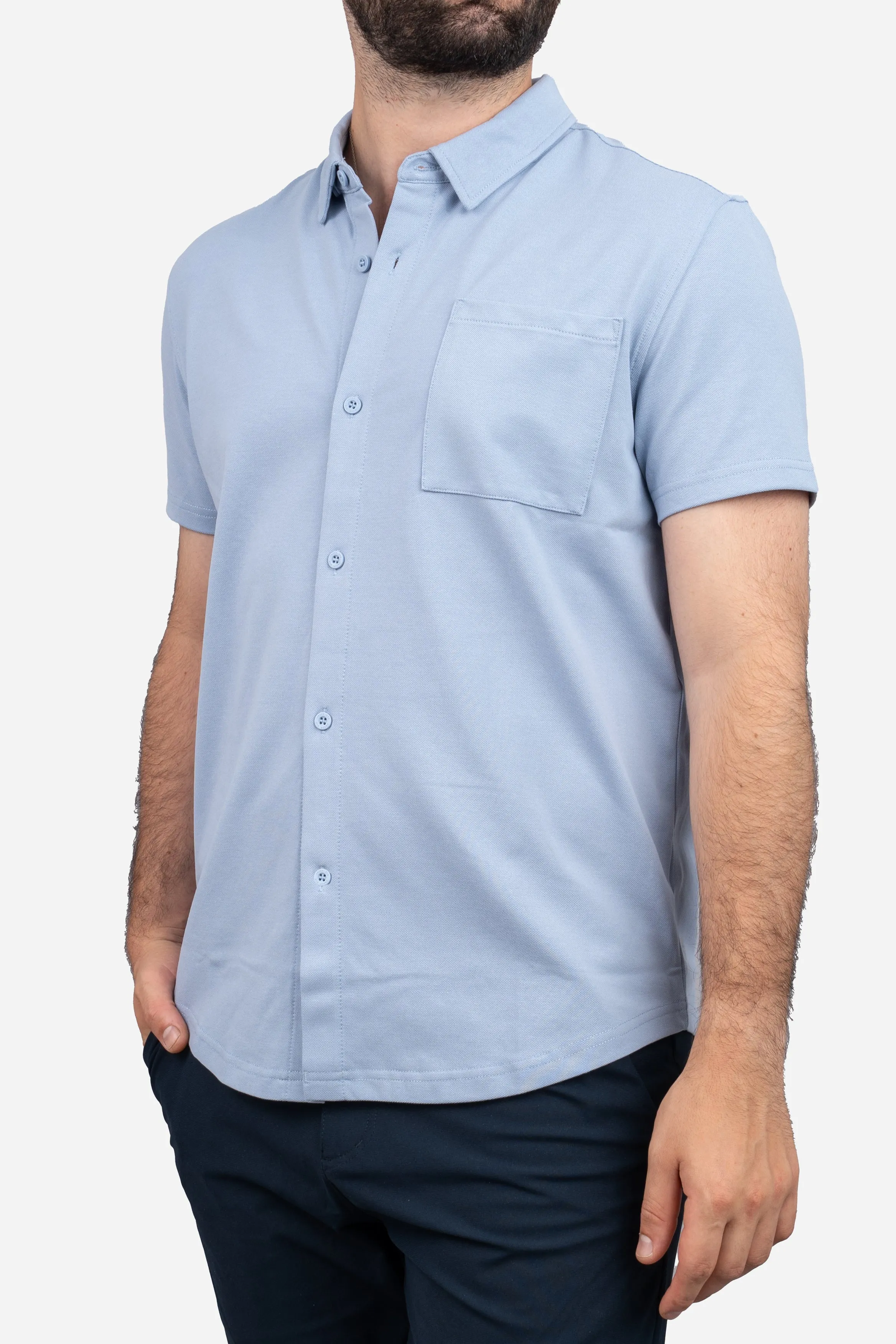 Performance Pique Short Sleeve Button Down Shirt Light Blue sold by Under 510