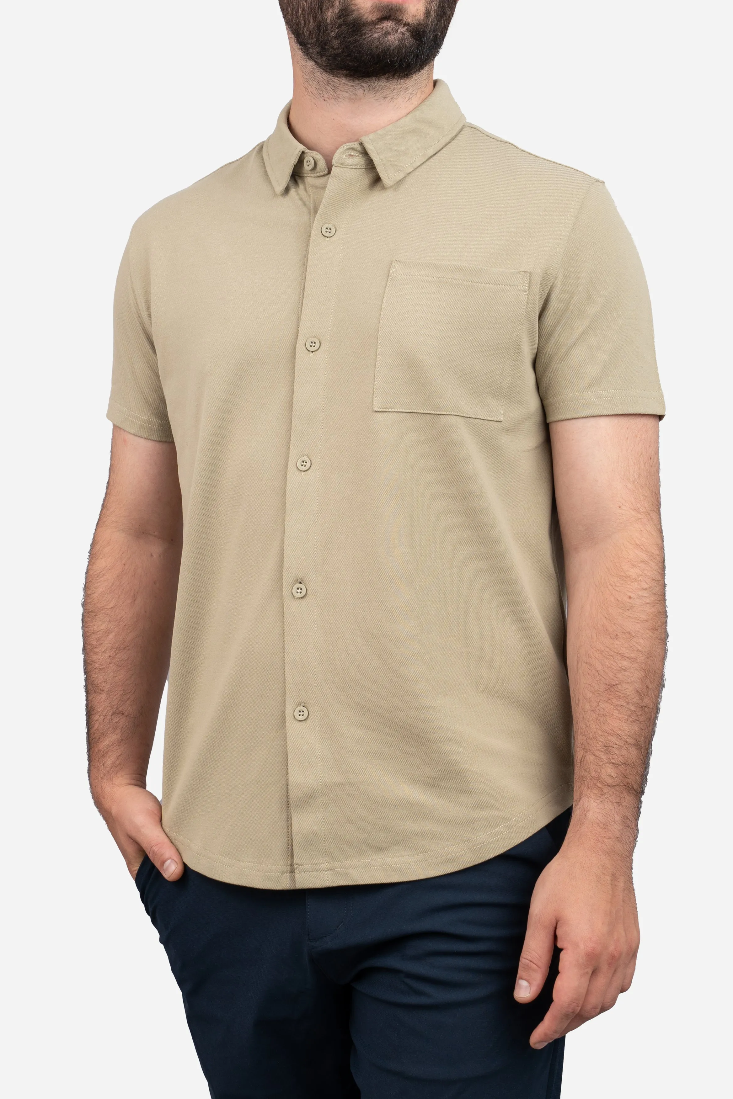 Performance Pique Short Sleeve Button Down Shirt Taupe sold by Under 510