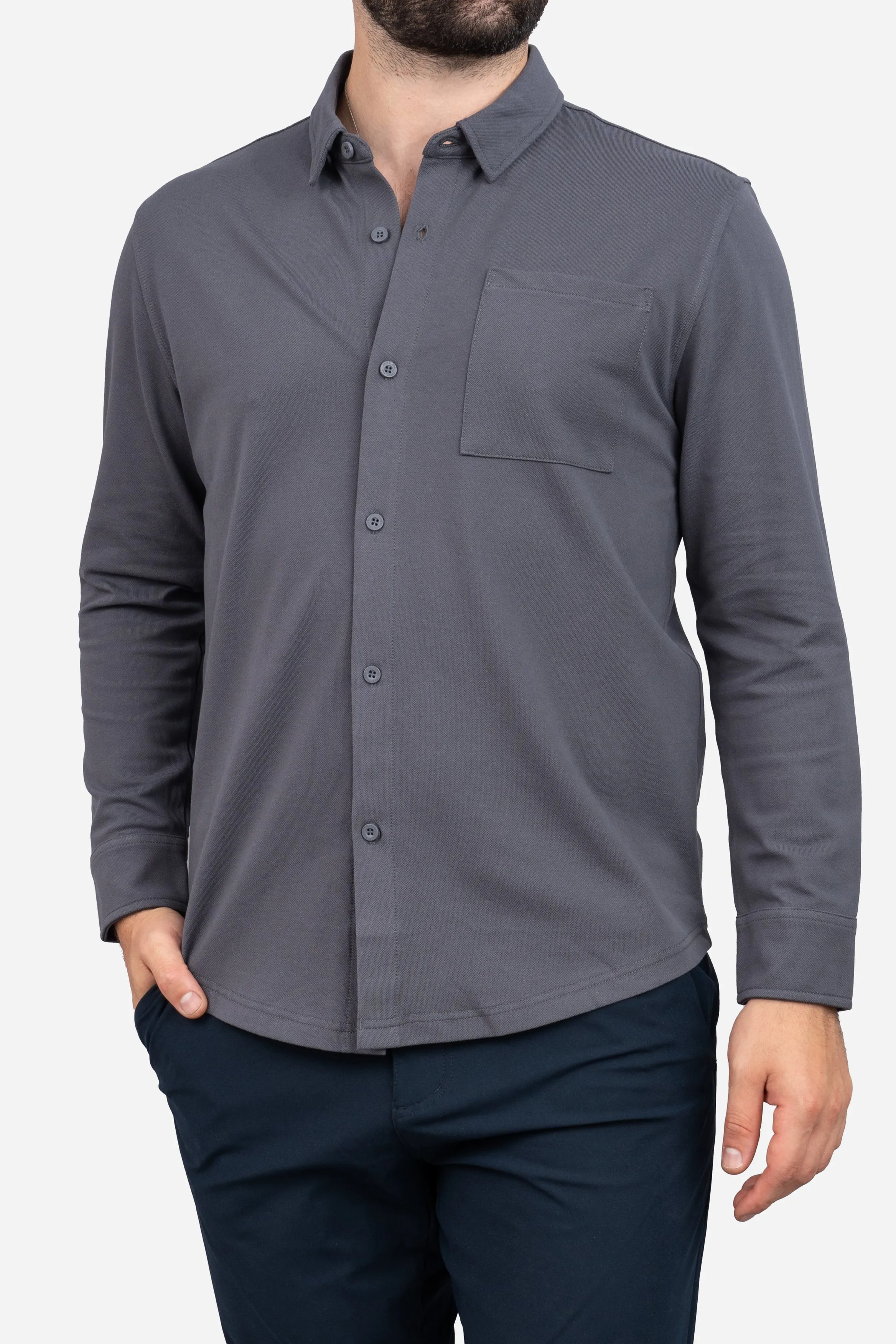 Performance Pique Button Down Shirt Charcoal sold by Under 510