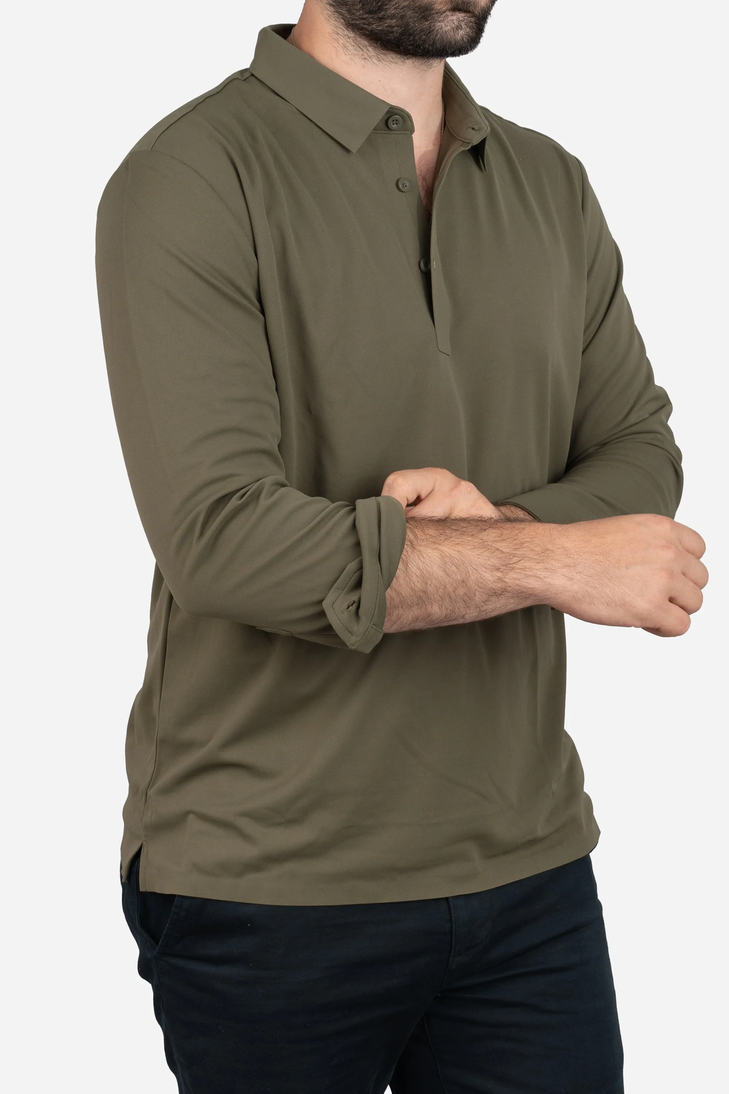 Long Sleeve Tech Polo Olive sold by Under 510 product image thumbnail 2