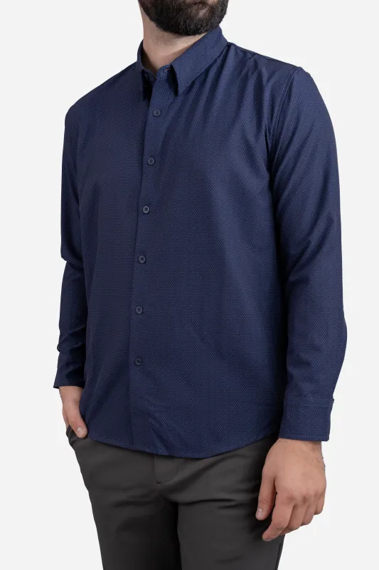 Warp Stretch Button Down Shirt Navy Pin Dot sold by Under 510