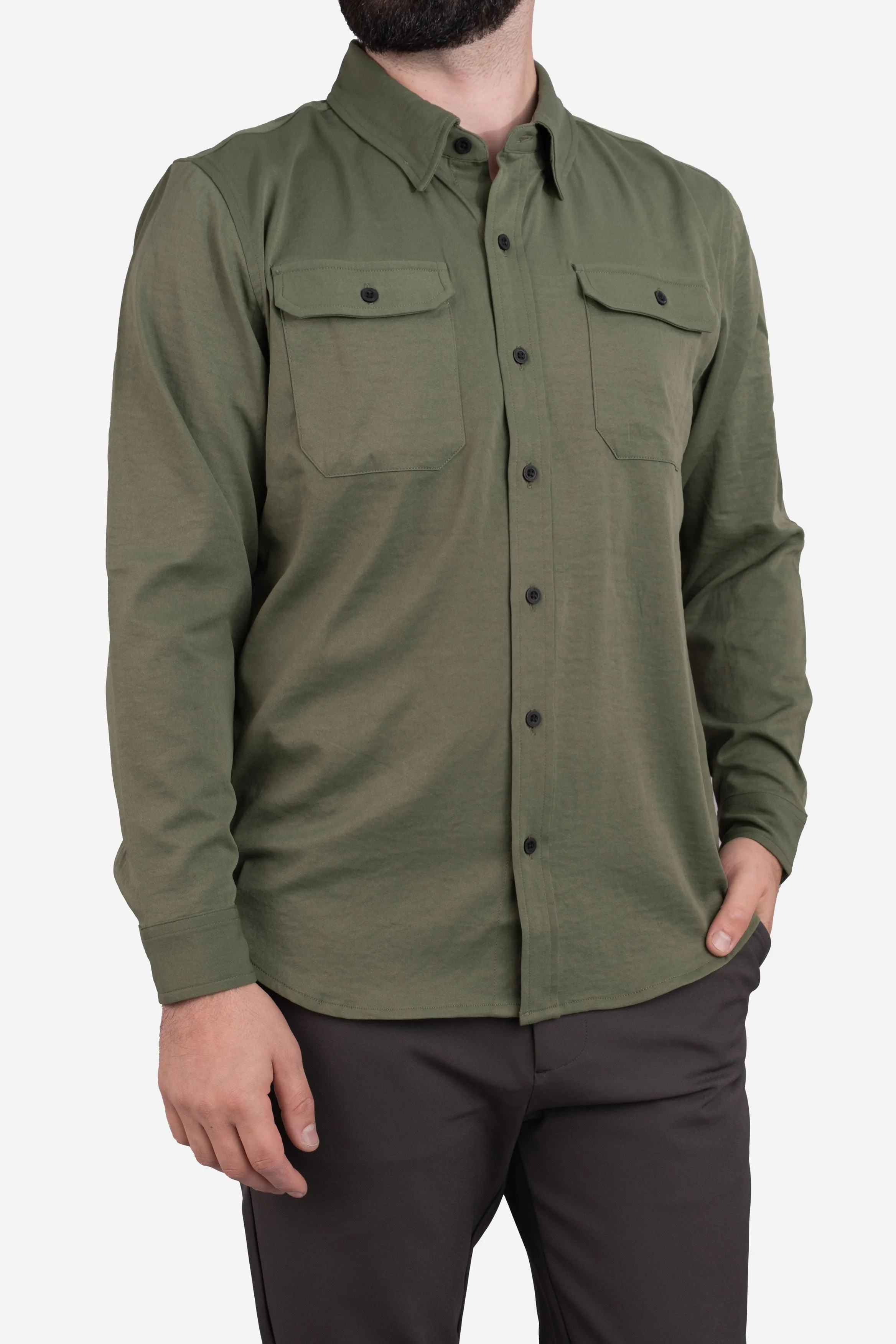 Roam Stonewash Button Down Shirt Army Green sold by Under 510