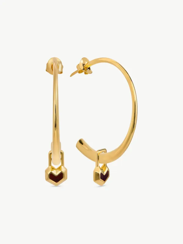 DARYL CHARM SMALL HOOPS <br> 18k Gold Plated - Red Tiger Eye sold by Under Her Eyes
