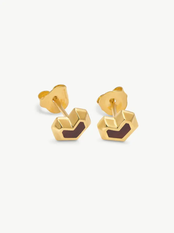 DARYL STUDS <br> 18k Gold Plated - Red Tiger Eye sold by Under Her Eyes