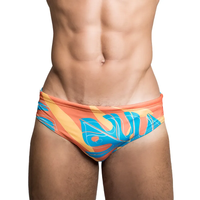 CA-RIO-CA Orange Jungle Sunga Men's Designer Swimwear sold by Underwear Expert