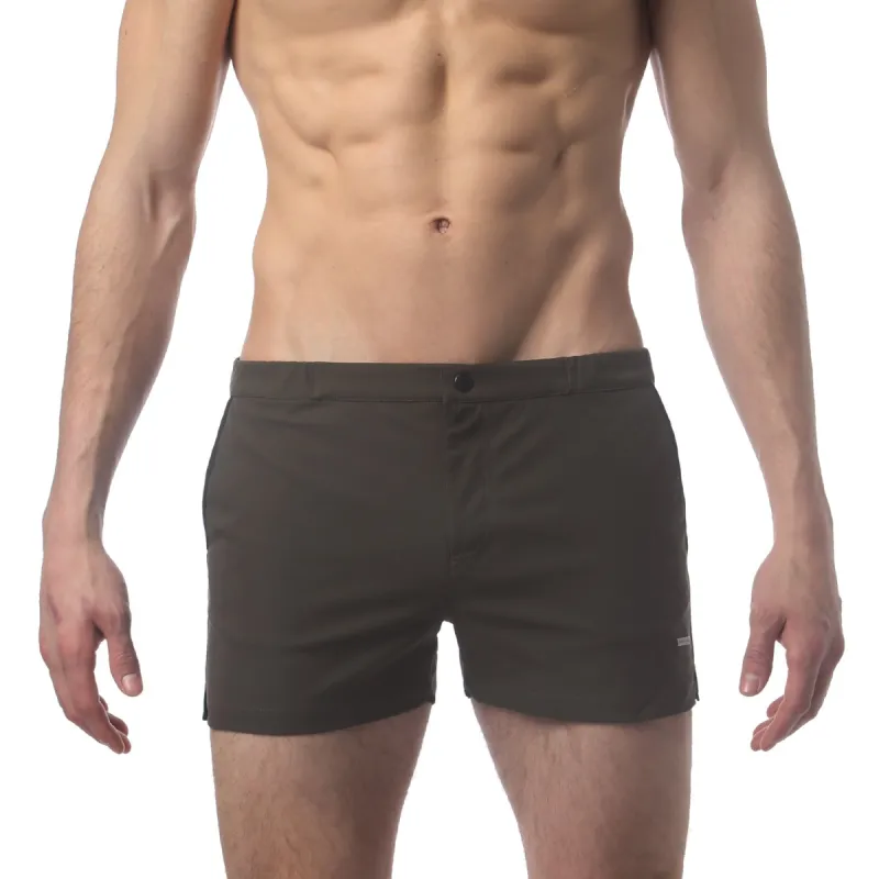 Parke & Ronen Army Green 2" Angeleno Solid Stretch Swim Trunk sold by Underwear Expert