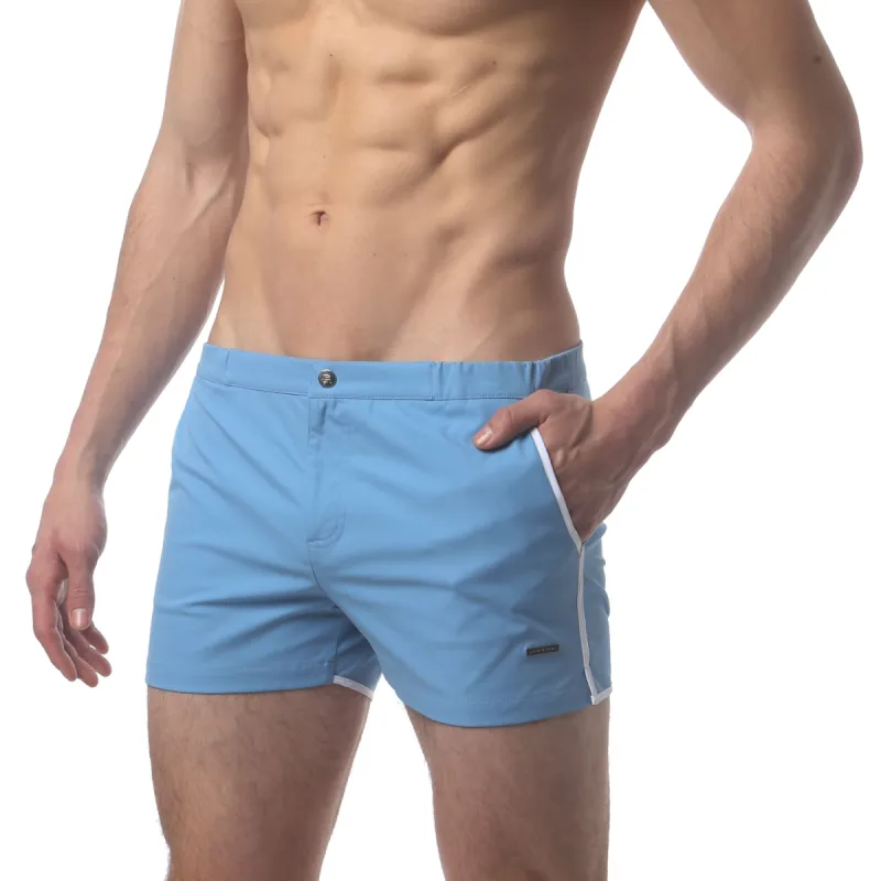 Parke & Ronen Powder Blue 2" Angeleno Solid Stretch Swim Trunk sold by Underwear Expert