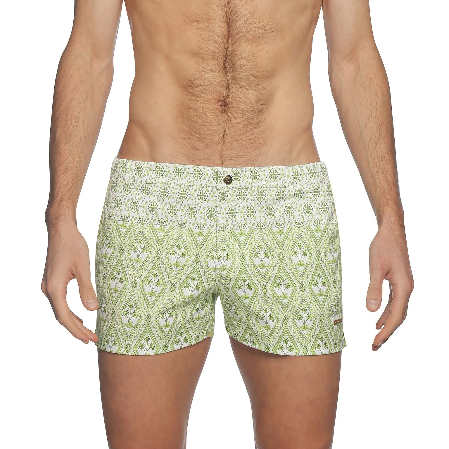 Parke & Ronen Green Noto Palms Print 2" Angeleno Swim Short sold by Underwear Expert