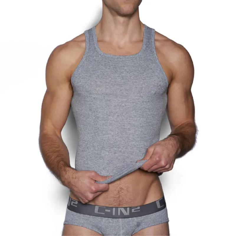 C-IN2 Layers Classic Ribbed Fitted Tank Grey Heather sold by Underwear Expert