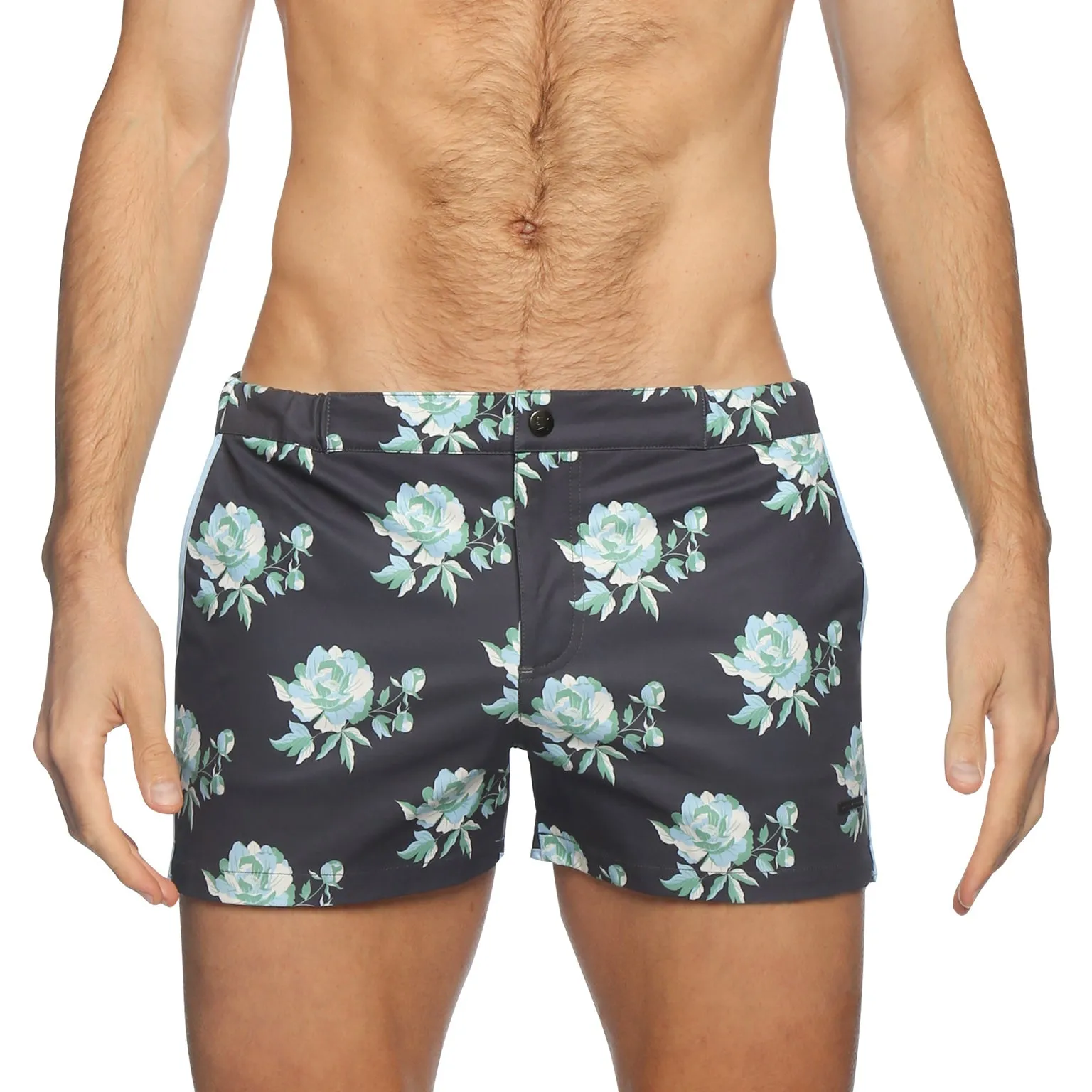 Parke & Ronen Cool Grey Peonies Print 2" Angeleno Stretch Swim Trunk sold by Underwear Expert product image thumbnail 3