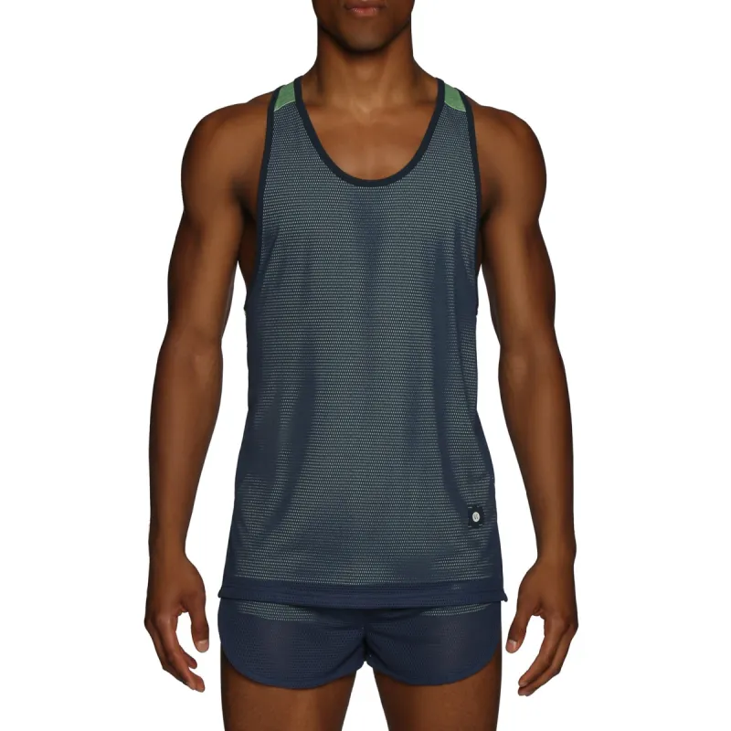 Parke & Ronen Actionwear Baltic/lime Ultra Racer Back Tank sold by Underwear Expert