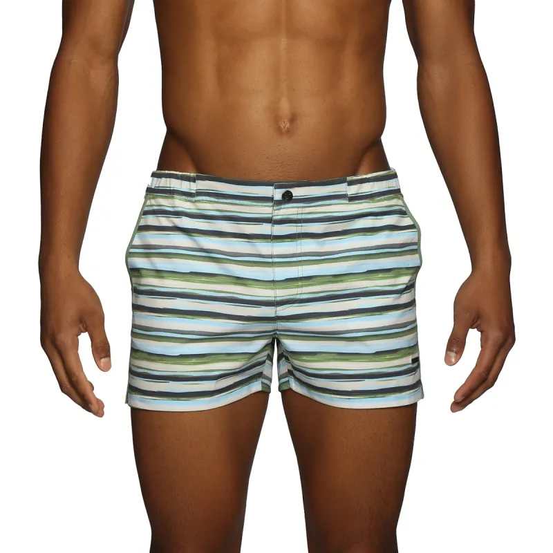 Parke & Ronen New Resort '25 - Horizon Stripe Green Print 2" Angeleno Stretch sold by Underwear Expert