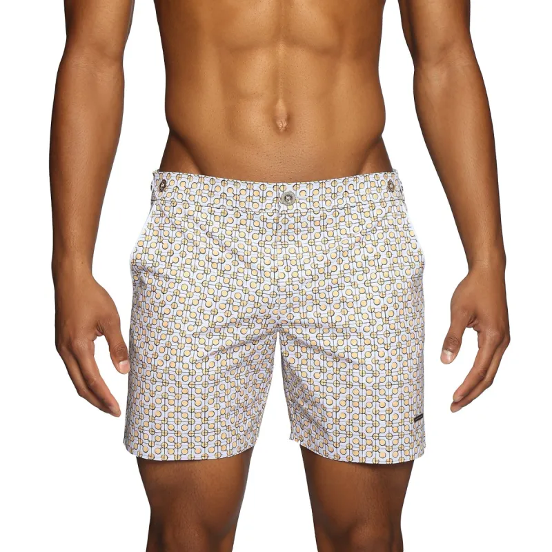 Parke & Ronen New Resort '25 - Mid Century Orange Print 6" Catalonia Stretch sold by Underwear Expert