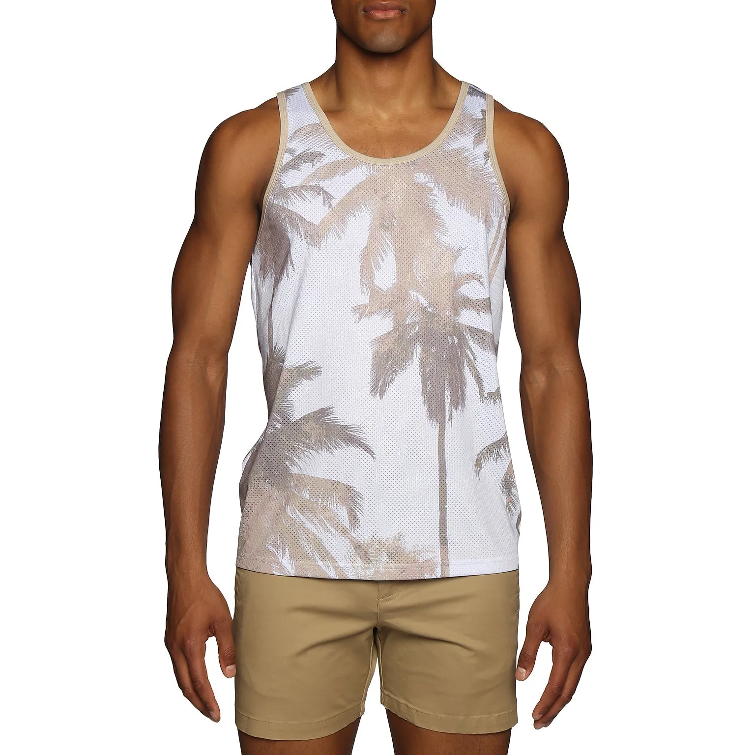 Parke & Ronen New Resort '25 - Palm Royale Tan Printed Mesh Tank sold by Underwear Expert