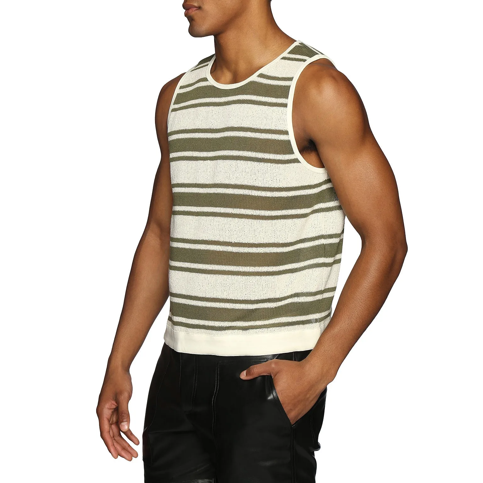 Parke & Ronen New Resort '25 - Olive Beaulieu Stripe Knit Muscle Tee sold by Underwear Expert product image thumbnail 2