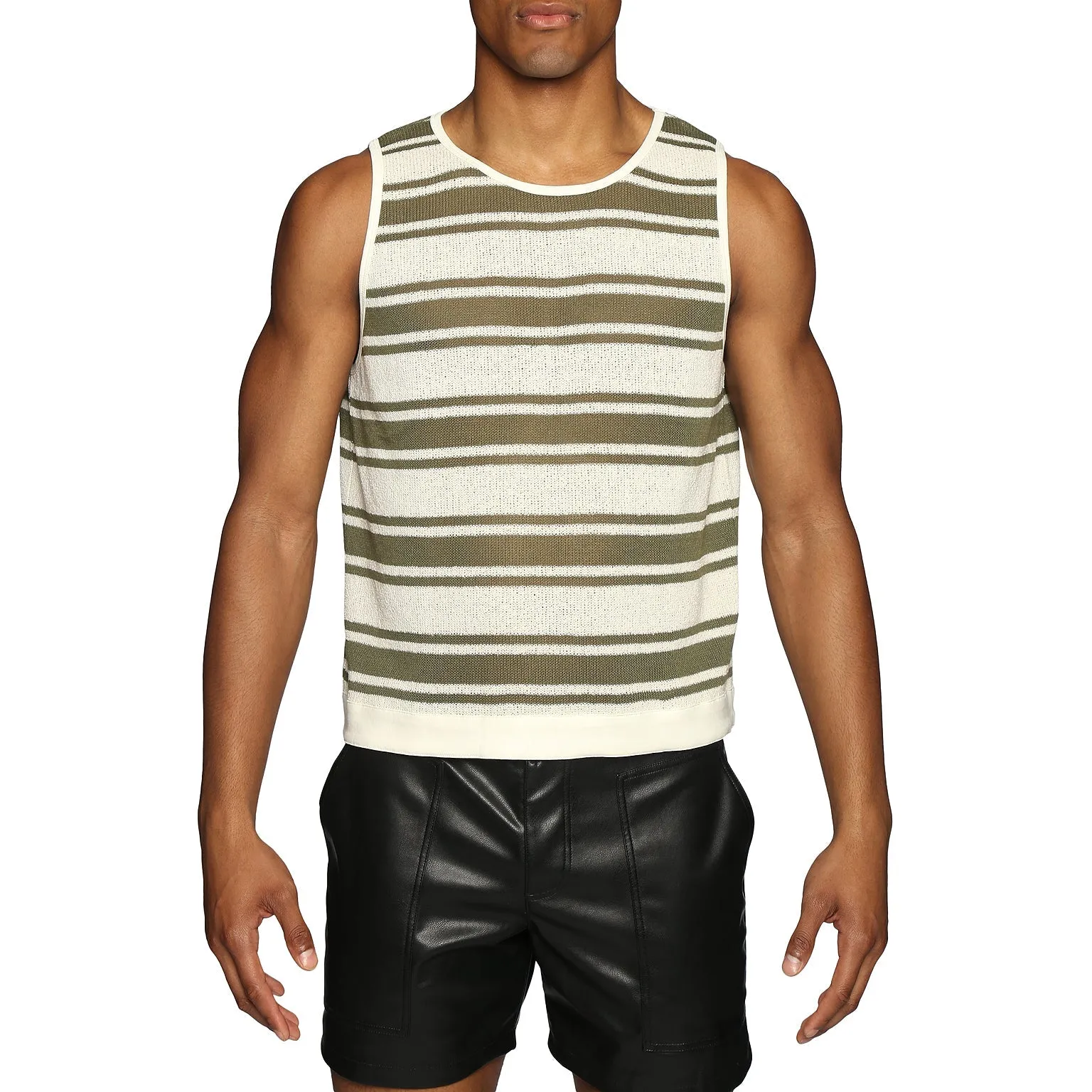 Parke & Ronen New Resort '25 - Olive Beaulieu Stripe Knit Muscle Tee sold by Underwear Expert