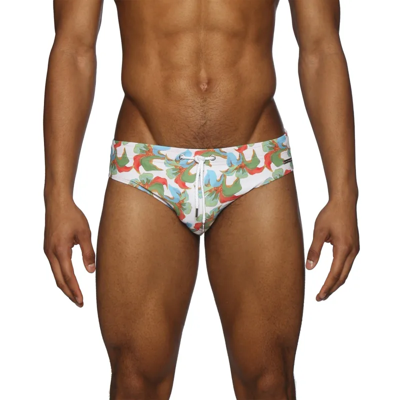 Parke & Ronen New Spring '25 Tiger Lily Coral Printed Meridian Bikini sold by Underwear Expert