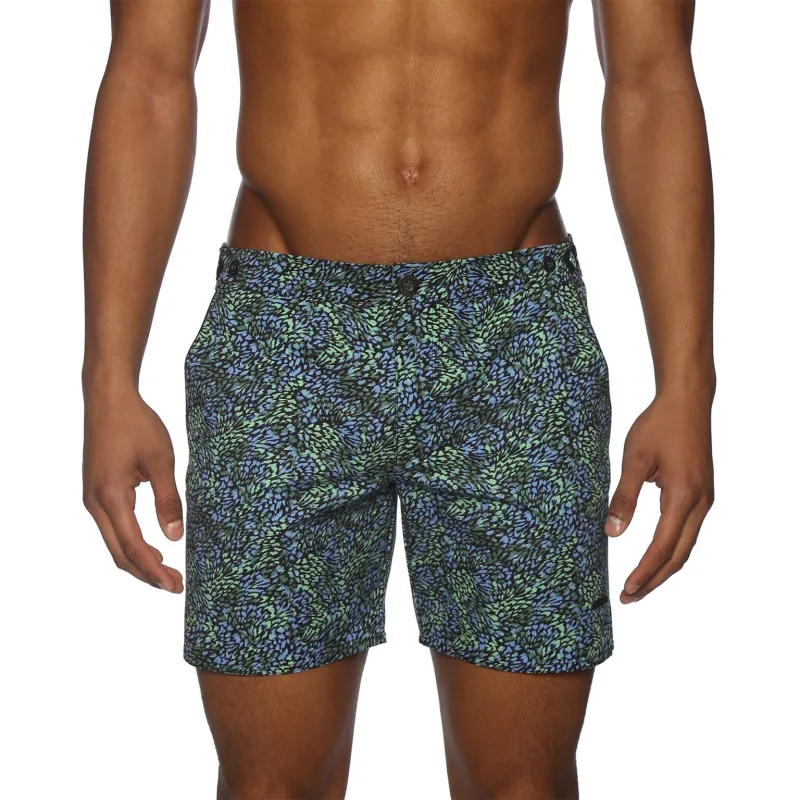 Parke & Ronen New Spring '25 Plumery Blue Green Print  6" Catalonia Stretch sold by Underwear Expert