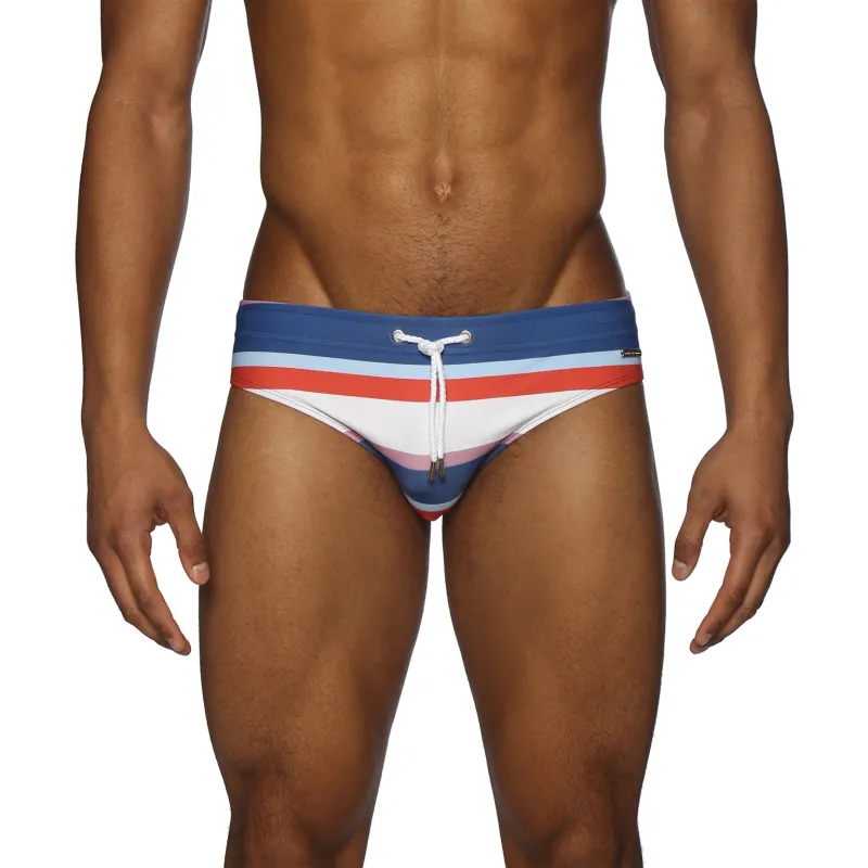 Parke & Ronen New Spring '25 Navy Corsair Stripe Printed Meridian Bikini sold by Underwear Expert