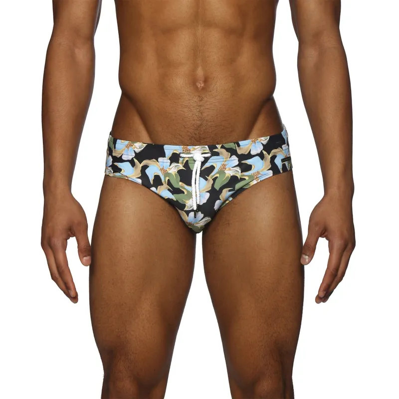 Parke & Ronen New Spring '25 Tiger Lily Black Printed Meridian Bikini Brief sold by Underwear Expert