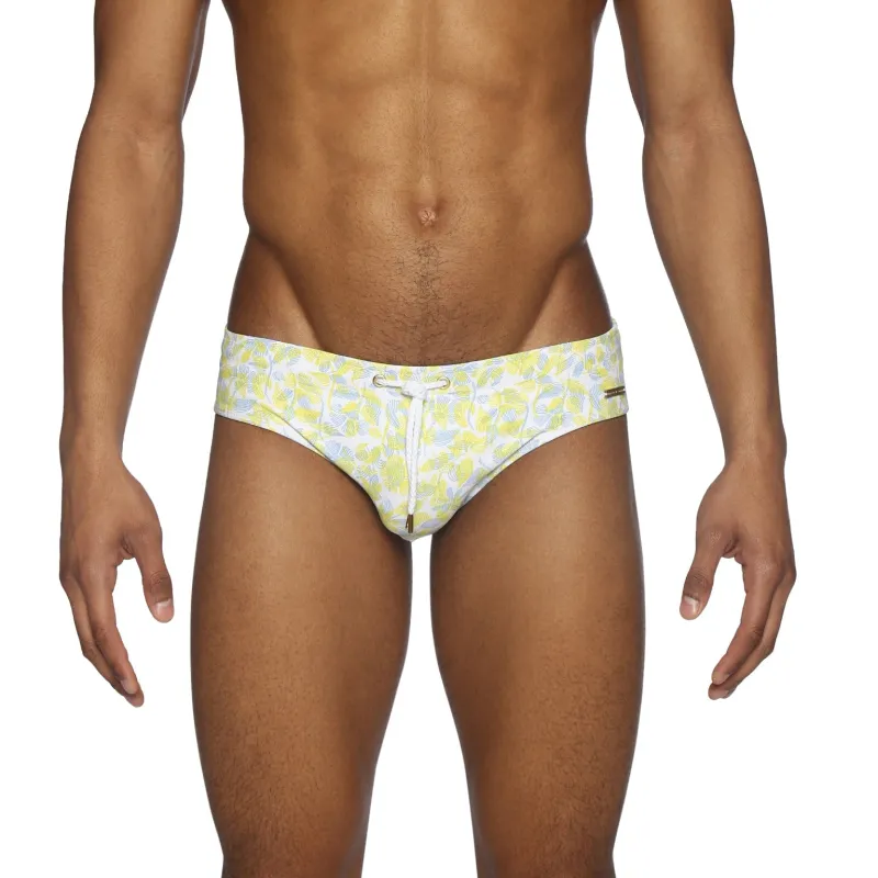 Parke & Ronen Lemon Havana Leaf Printed Meridian Bikini Brief sold by Underwear Expert