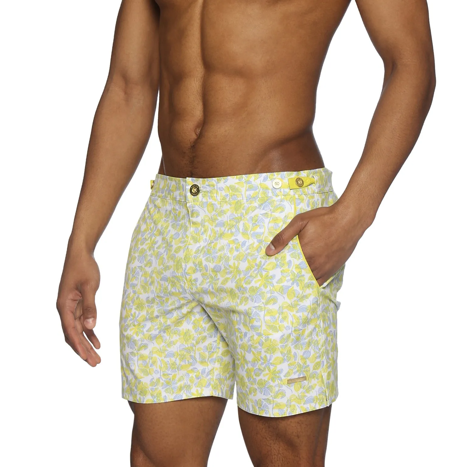 Parke & Ronen Lemon Havana Leaf Print 6" Catalonia Stretch Short sold by Underwear Expert product image thumbnail 3